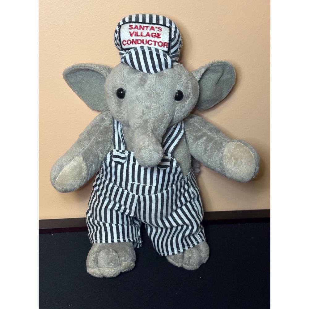 Wishpets Santas Village Stuffed Train Conductor Plush Elephant Overalls 2010